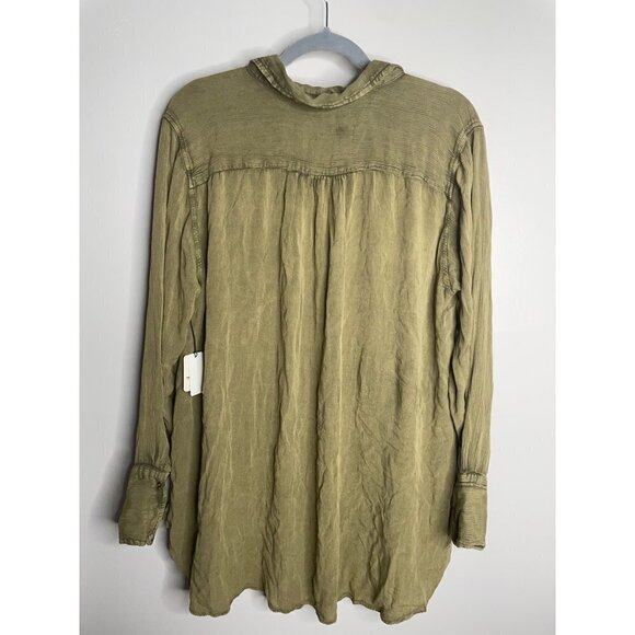 Free People Olive Green Sylas Tunic Top Blouse Size M NWT Button Henley - Picture 3 of 4